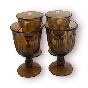 4 Noritake Provincial Brown Smoke Water Goblet Stemware Drinking Goblets 1970’s